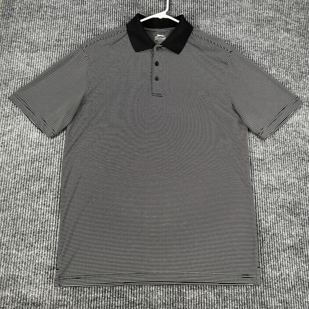 Slazenger Polo Shirt Mens Large Black Striped Short Sleeve Golf Casual Outdoor